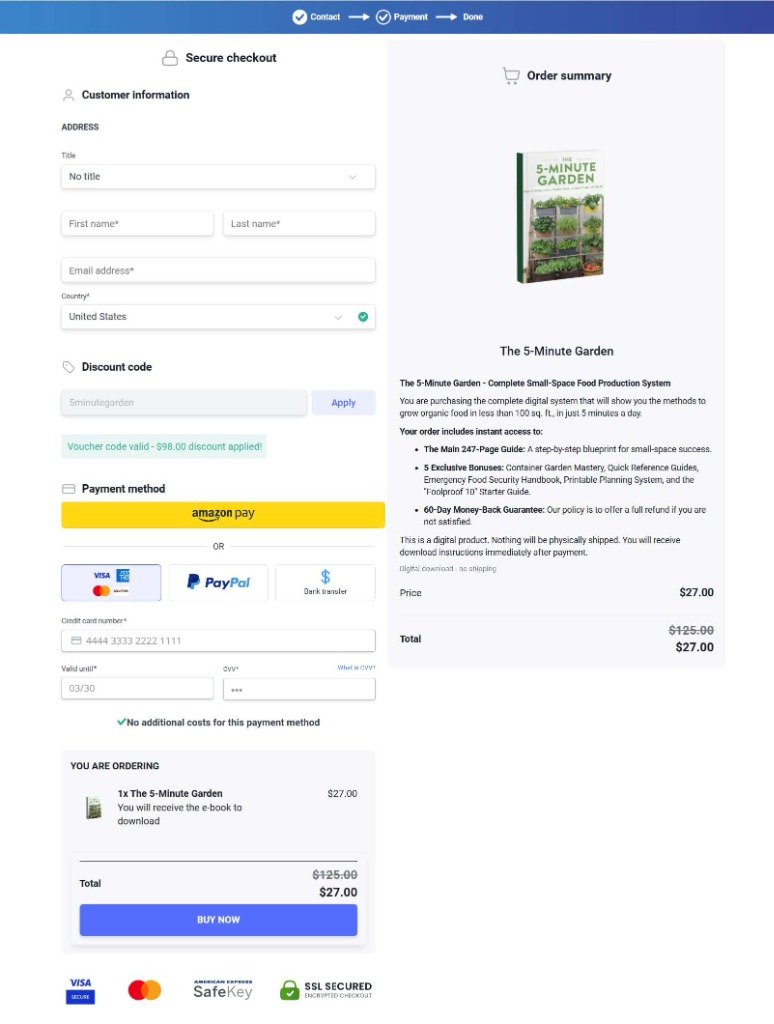 Order Today & Get Instant Access To The 5-Minute Garden Checkout Form